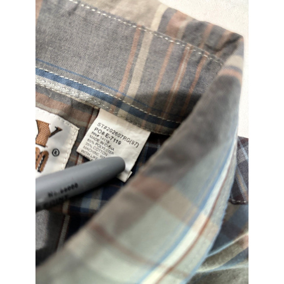 Ely Cattleman Pearl Snap Western Shirt Men's L Gray Plaid Short Sleeve Pockets - Picture 5 of 7